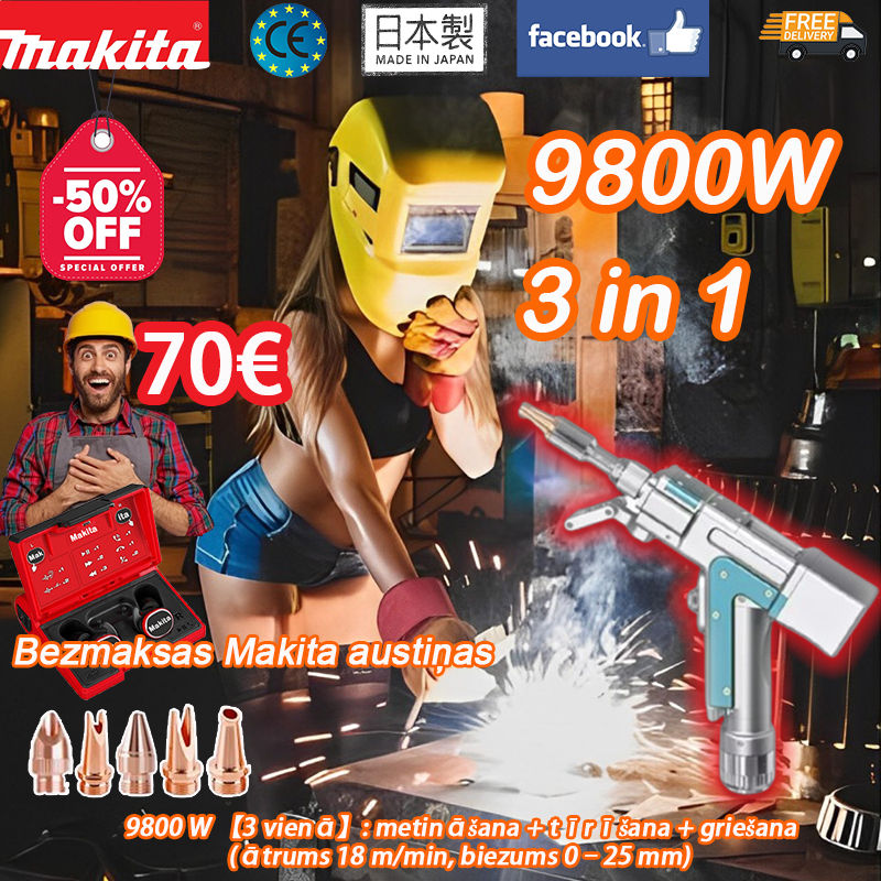 [Bezmaksas Makita Bluetooth austiņas] 9800 W 【3 vienā】: metināšana + tīrīšana + griešana (ātrums 18 m/min, biezums 0–25 mm)