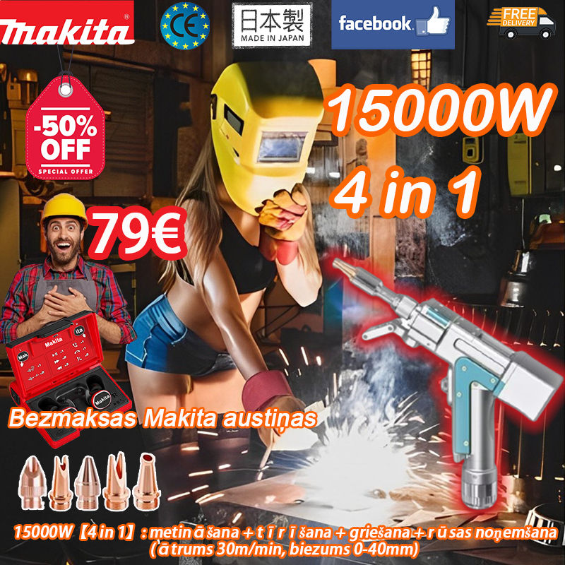 ▴90% cilvēku izvēlas šo paketi [Bezmaksas Makita Bluetooth austiņas]15000W【4 in 1】: metināšana + tīrīšana + griešana + rūsas noņemšana (ātrums 30m/min, biezums 0-40mm)